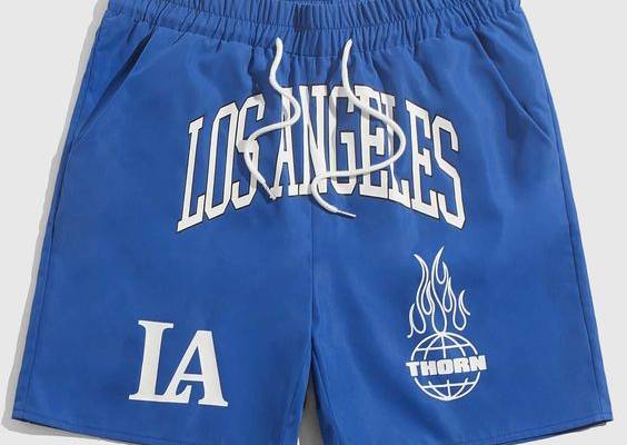 Blue Casual Collar  Fabric Letter Straight Leg Embellished Non-Stretch  Men Clothing