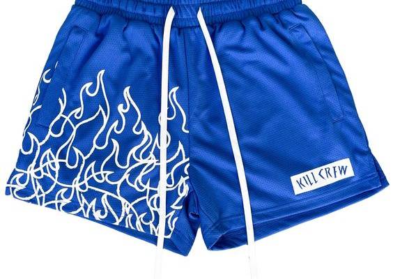 MUAY THAI FLAME SHORTS (MID THIGH CUT) - BLUE / WHITE - Kill Crew