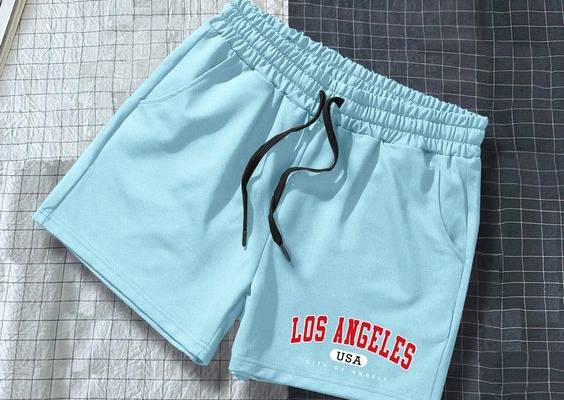Baby Blue Casual Collar  Fabric Letter Track Shorts Embellished Slight Stretch Summer Men Bottoms