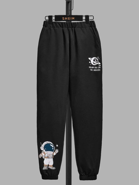 Preto Casual Collar  Tecido Desenho Animado,Slogan Jogger Embellished Não elástico  Roupa Meninos