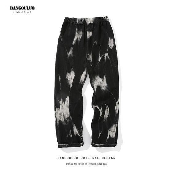 Men Tie Dye Print Denim Pants Baggy Elastic Waist Straight Trousers Punk Cool * Item: Men Baggy Jeans Hip Hop Denim Pants Cargo Pockets Loose Dance Skateboard New * Condition: 100% Brand New * Color: Black, Blue * Size:Asian M-XL * Package:1pc Pants (without any accessories ）    Please note: 1.Please allow a little error due to manual measurement. 2.The color maybe a little difference because of the light,screen reflection etc. 3.If you are not sure what size to choose, you can tell us your heig
