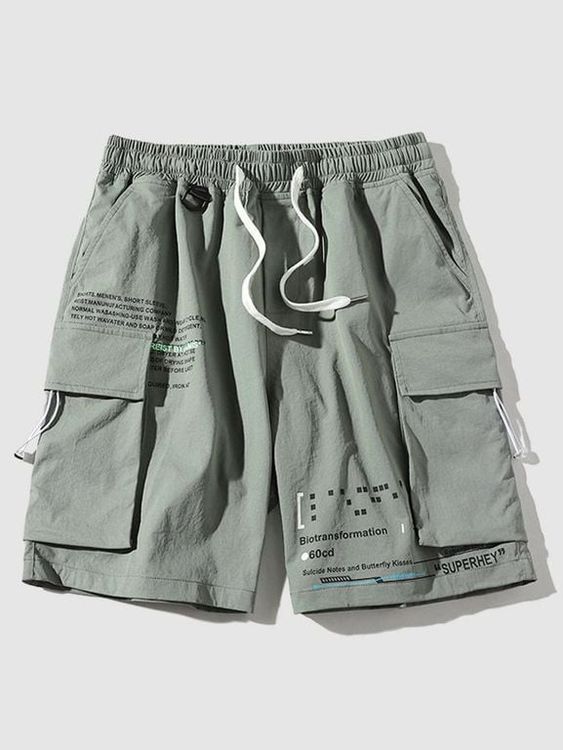 Men’s Zaful Streetwear Drawstring Letter Print Pocket Cargo Shorts – Black – Casual shorts Zaful These letter print cargo shorts are a perfect piece of the season. Relaxed and comfortable, they are easy to adjust thanks to their elasticated waist. This essential men’s wardrobe item pairs perfectly with a t-shirt and trainers for a great casual look. Type: Cargo Shorts Style: Casual Occas.