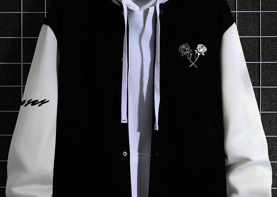Black Casual Collar Long Sleeve Fabric Colorblock,Floral Varsity Embellished Medium Stretch  Men Clothing
