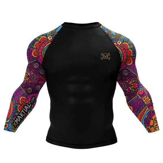 Wear the Hippie Rash Guard as a symbol of freedom and strength. Wear this refreshing and stylish design to exude confidence and strength. This rash guard is great for more than just jiu-jitsu! It’s ideal for MMA and BJJ rash guards, surfing, watersports, and as a men’s workout compression shirt. Why XMARTIAL Rash Guards: Anti-slip gel panel technology for extra grip and keeping the rash guard from riding up. Crafted with the finest fabrics to withstand the toughest training conditions. Moist-wic