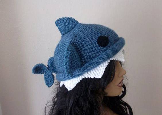Indigo color Knit Shark hat-for  adult size