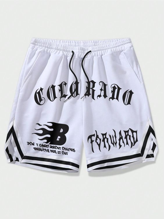 White Casual Collar  Fabric Letter,Striped Track Shorts Embellished Slight Stretch  Men Clothing