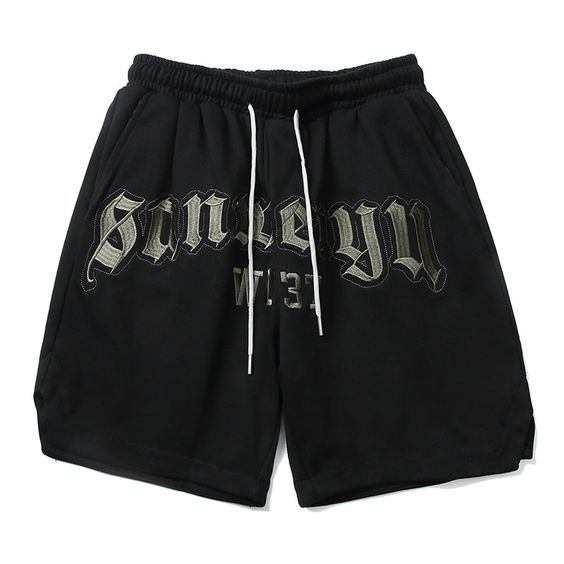 Summer Alphabet Embroidered Casual Shorts Fabric:55% cotton  45% polyester Size:M,L,XL,2XL, Multiple Color Selections:Deep purple,Black,Dark gray,Light Gray,Dark green