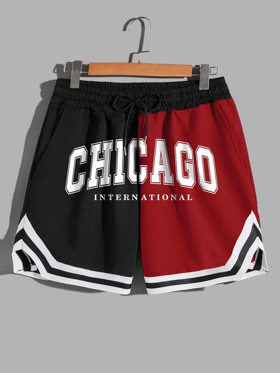 Multicolor Preppy   Polyester Colorblock,Letter Track Shorts Embellished Slight Stretch Summer Men Bottoms