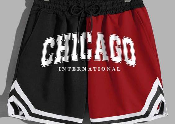 Multicolor Preppy   Polyester Colorblock,Letter Track Shorts Embellished Slight Stretch Summer Men Bottoms