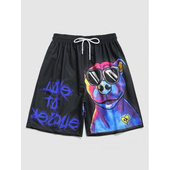 Zaful  The posh shorts combine a fashionable style with unique cartoon animal graffiti print for a distinctive streetwear aesthetic. They feature practical details such as an elasticated waist with drawstring and multi pockets. Pair them with any style of tops for a more chic and cool look. Type: Cl