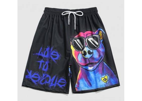 Zaful  The posh shorts combine a fashionable style with unique cartoon animal graffiti print for a distinctive streetwear aesthetic. They feature practical details such as an elasticated waist with drawstring and multi pockets. Pair them with any style of tops for a more chic and cool look. Type: Cl