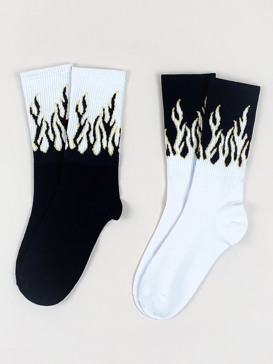 2pairs Men Fire Pattern Socks