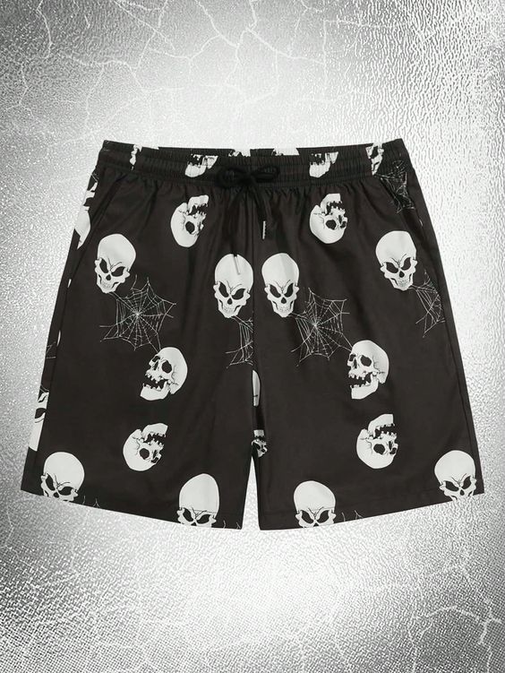 Black Street Collar  Fabric Halloween Straight Leg Embellished Slight Stretch  Men Bottoms