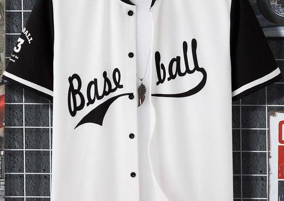 Black and White Preppy Collar Short Sleeve Polyester Letter Shirt Embellished Slight Stretch Summer Men Tops