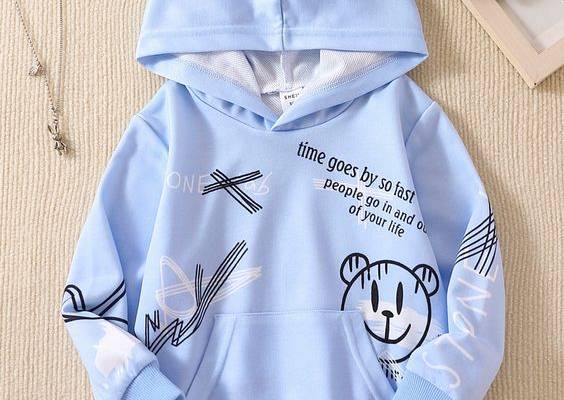 Baby Blue Casual Collar Long Sleeve Fabric Cartoon,Slogan Pullovers Embellished Slight Stretch  Toddler Boys Clothing