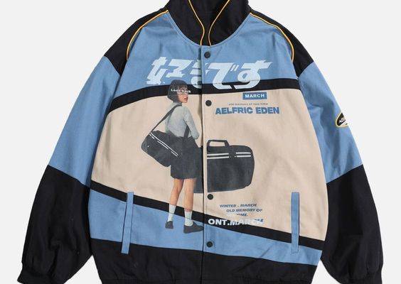 This popular jacket is characterized by Japanese girls' patterns and text, in addition to the printed pattern, this jacket is also designed with an embroidered logo at the sleeves, the whole jacket is hardy and not easy to pill, and it still looks the same after washing. Material: Polyester(100%) Clothing details: Japa