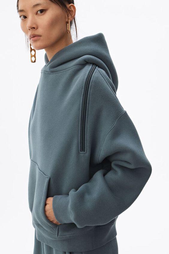 Shop Alexander Wang Wash   Go Dense Fleece Zipper Hoodie In Asphalt