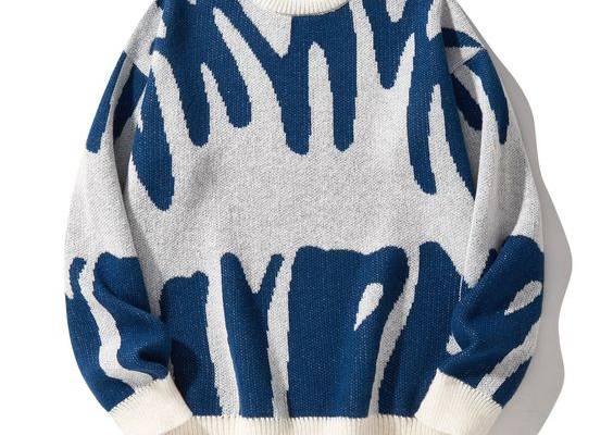 Blue and White Casual Collar Long Sleeve Fabric Colorblock Pullovers Embellished Non-Stretch  Men Clothing