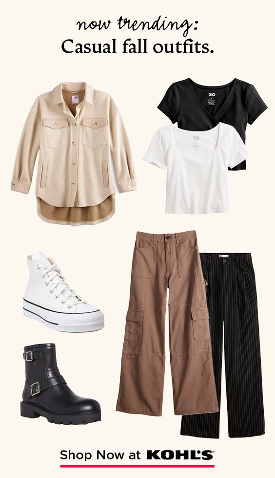 Creating casual fall outfits starts with versatile pieces you can easily mix and match. From tees and shackets to pants and shoes, find all the essentials for cute and casual fall outfits at Kohl’s and Kohls.com.