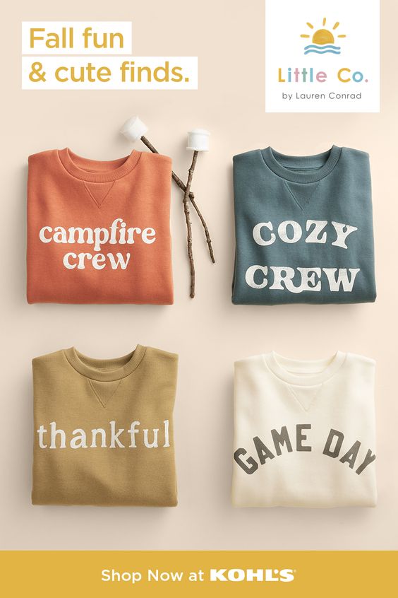 Get cute crews for every fall activity! From campfires to game day, find kids’ styles for every occasion from Little Co. by Lauren Conrad at Kohl’s and Kohls.com.