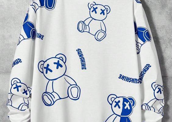 Blue and White Casual Collar Long Sleeve Knitted Fabric Cartoon,Letter Pullovers Embellished Slight Stretch Spring/Fall Men Clothing