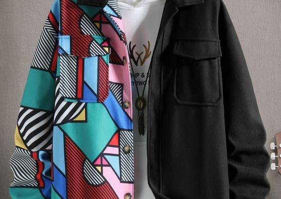 Multicolor Casual Collar Long Sleeve Woven Fabric Geometric Regular Embellished Non-Stretch  Men Clothing