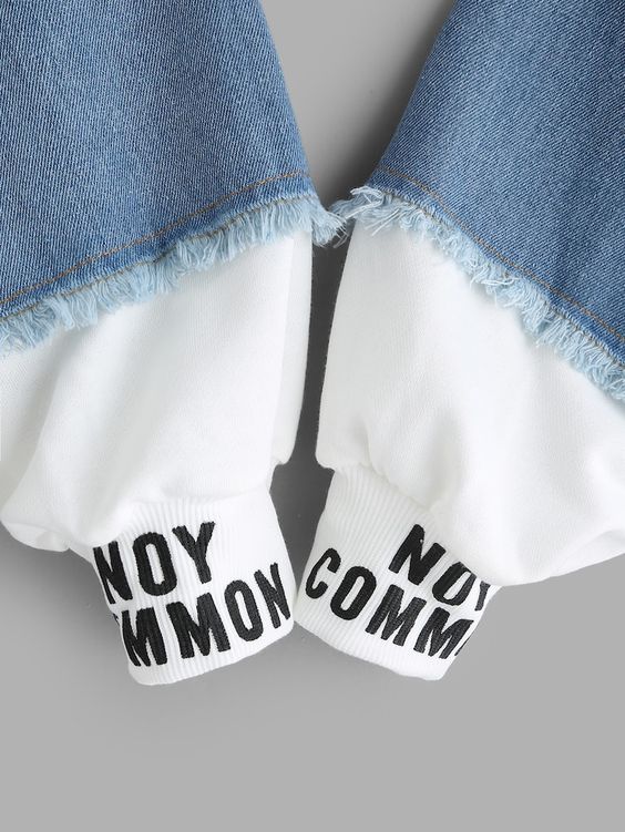 2 In 1 Ribbed Knit Trim Hooded Denim Jacket