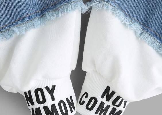 2 In 1 Ribbed Knit Trim Hooded Denim Jacket