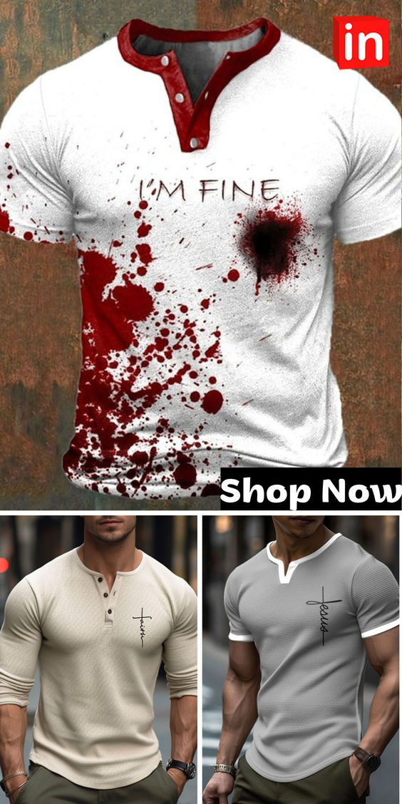 Color Block Graphic Prints Fashion Basic Casual Men’s 3D Print Henley Shirt Graphic Tee Vintage Shirt Outdoor Daily Going out T shirt Black Blue Red