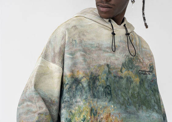 Harsh and Cruel hooded sweatshirt, bungee drawstrings, relaxed hem at waist, elasticated cuffs, all-over graphic sublimation print on french terry cotton fleece. Composition - 100% French Terry