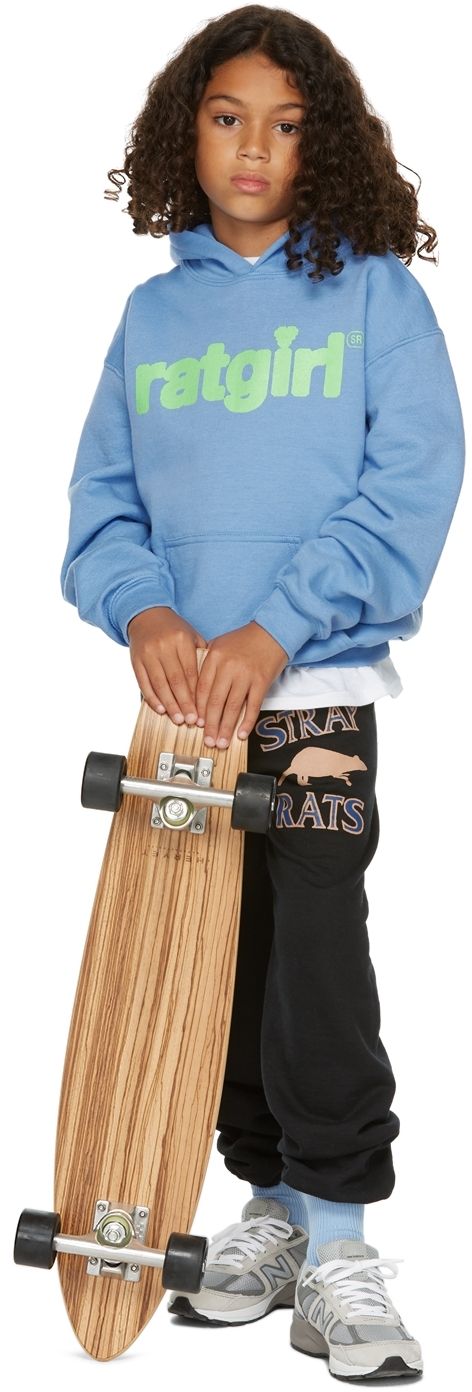 Long sleeve cotton-blend fleece hoodie in blue. Text printed in green at front. · Kangaroo pocket at waist · Rib knit cuffs and hem · Machine wash Model measures 52 / 132 cm tall and wears size S. Available exclusively at SSENSE. Supplier color: Aqua blue Size: child’s height S: 46.75-52.25 / 118.7-132.5 cm M: 52.25-56.5 / 132.7-143.5 cm L: 56.5-61 / 140.6-155 cm