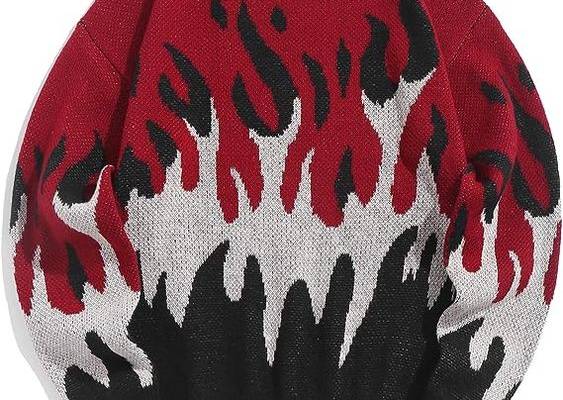 Upgrade your style with Men's Y2K Aesthetic Flame Graphic Sweater. Crafted from Viscose, Spandex, and Acrylic, it's stretchy, lightweight, and warm. The flame graphic, loose fit, and unique design add charm. Perfectly pairs with jeans or cargo pants for a cool, street-chic vibe.