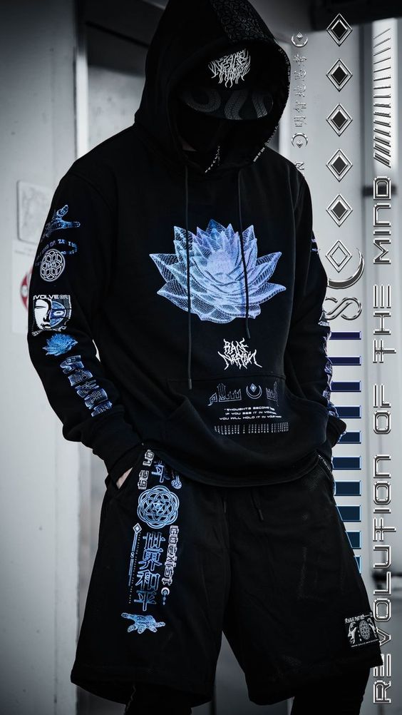 Add an iridiscent vibe to the mix with this premium streetwear/festival outfit featuring hand selected fabrics from hundreds of swatches, multiple iridescent screen prints, custom aglets, and more.