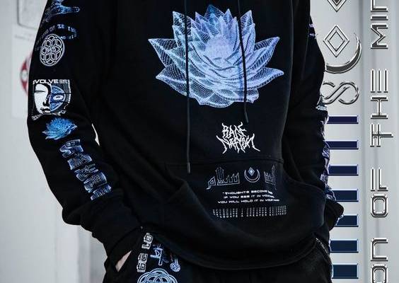 Add an iridiscent vibe to the mix with this premium streetwear/festival outfit featuring hand selected fabrics from hundreds of swatches, multiple iridescent screen prints, custom aglets, and more.