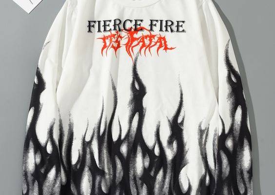 Black and White Street  Long Sleeve Polyester Letter,Fire Pullovers Embellished Slight Stretch Spring/Fall Men Hoodies