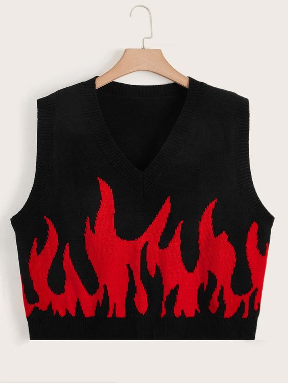 Plus Fire Pattern Sweater Vest