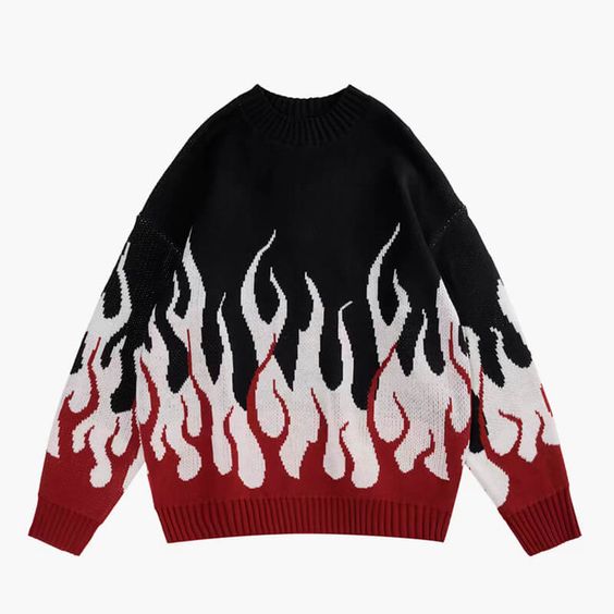Buy Fire Flame Leaks Graphic Knitted Sweater with Free Shipping in United States and Worldwide! 5% OFF with 5OFFALL. FREE Aesthetic Gift for Customers. Material: Cotton. View all Aesthetic Sweaters.