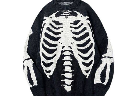 This unisex Skeleton Sweater is a long-lasting garment suitable for everyday use. It has a relaxed fit with a skeleton pattern on the front and sleeves. Buy Gothic Punk Pullover in black at an affordable price.