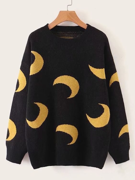 Moon Pattern Drop Shoulder Sweater