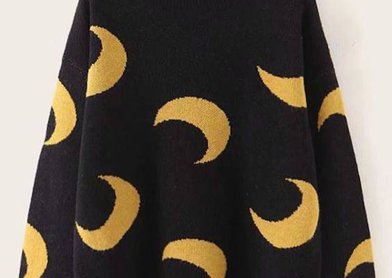 Moon Pattern Drop Shoulder Sweater