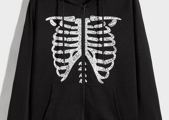 Men Skeleton Print Kangaroo Pocket Hoodie