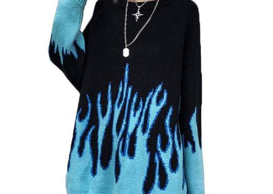 PRICES MAY VARY. 100% Acrylic Pull On closure Hand Wash Only Material: 100% Acrylic.Very comfortable sweater, Material is nice. Feature: Loose fit, Long sleeve, Flame Graphic, Knitted, Lightweight, Crew neck, Oversized. Occasion : Great for Casual Daily, Party, Street, Work, Valentine's Day, Cocktail, Vacation, Thanksgiving, Christmas, Autumn Winter and Spring. Super Cool Pullover Sweater, Suitable for women, men, girls, boys.Best gift for lover, sister, teacher, etc. Package: 1* Women Harajuku