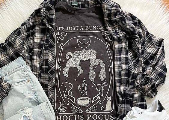 A graphic Halloween t-shirt paired with denim