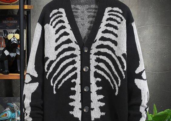 Black and White Street Collar Long Sleeve Fabric Halloween  Embellished Slight Stretch Spring/Fall Men Knitwear