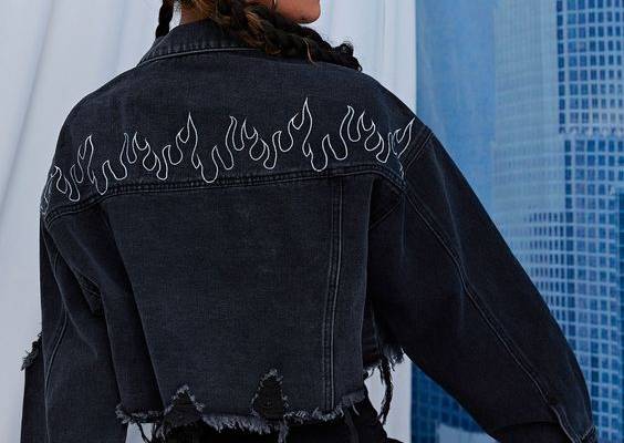 Black Casual  Long Sleeve Denim Fire Other Embellished Non-Stretch  Women Denim