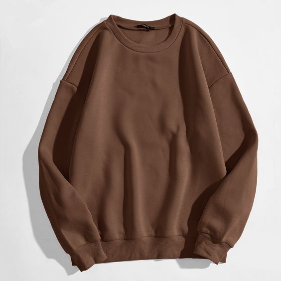 Coffee Brown Casual  Long Sleeve Polyester Plain Pullovers  Slight Stretch Spring/Fall Plus Size Sweatshirts