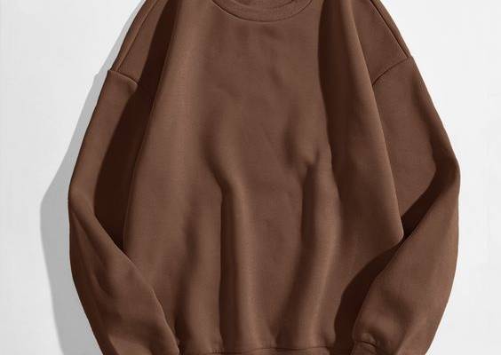 Coffee Brown Casual  Long Sleeve Polyester Plain Pullovers  Slight Stretch Spring/Fall Plus Size Sweatshirts
