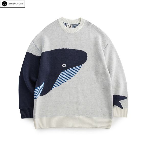 ❗ Please strictly follow measurements in the size chart. ❗ Please make sure that you order a size which will fit you. — ☁ Comfy and aesthetic whale sweater. Our knitted sweater will be a great addition to your looks. This unisex sweater looks perfect for all seasons. Great for parties and casual wear! You will look incredible wearing this animal print sweater and you will not be able to count the number of compliments you will receive. This product can be an amazing gift for her or him! ☁ ⭐ Pl