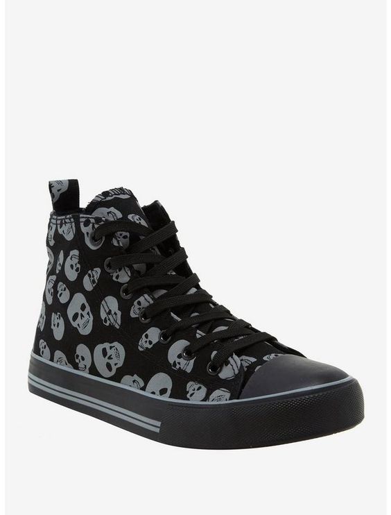 Grey Skulls Hi-Top Sneakers