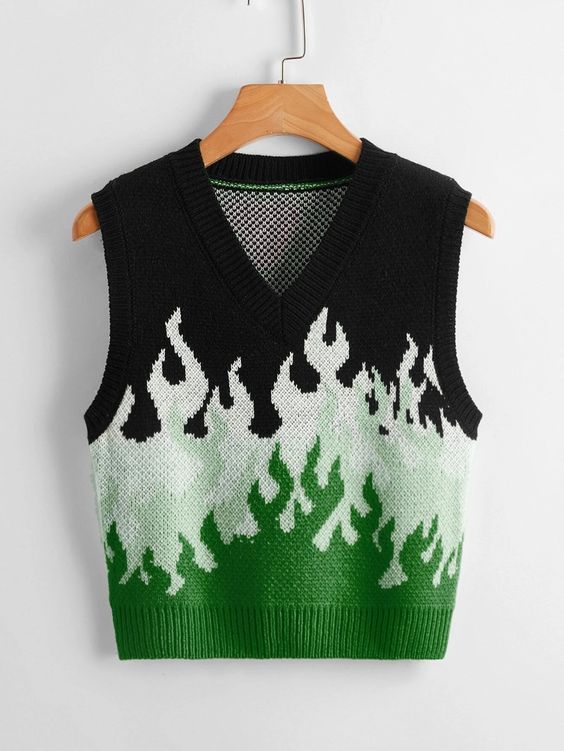 Fire Pattern Colorblock Sweater Vest